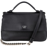 Fendi Leather Mini Baguette Double Flap Plexi Studs Crossbody Bag