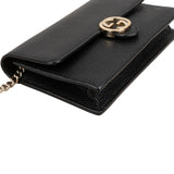 Gucci Grained Leather Interlocking GG Wallet on Chain Crossbody Bag