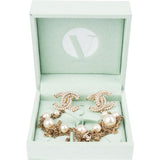 Chanel Pearl Strass CC Draping Chain Twin Brooch