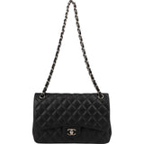 Chanel Quilted Lambskin Palladium Jumbo Double Flap Crossbody Bag