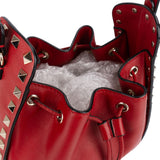 Valentino Garavani Red Leather Rockstud Bucket Crossbody Bag