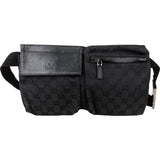 Gucci Black Leather Monogram GG Canvas Belt Crossbody Belt Bag