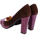Hermès Purple Alligator Suede H Strap Platform Sandals Shoes (35,5)
