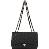 Chanel Quilted Caviar Leather Palladium Jumbo Single Flap Crossbody Bag