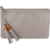 Gucci Grey Leather Bamboo Tassel Clutch