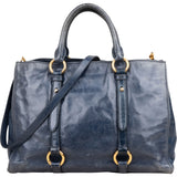 Miu Miu Blue Vitello Lux Tote Handbag