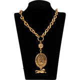 Chanel Gold Tone Vintage Crown Horse Medallion Belly Chain Necklace