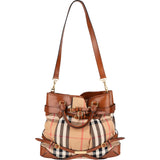Burberry Nova-Check Haymarket Brown Leather Bridle Lynher Belt Hobo Handbag