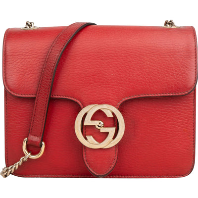 Gucci Leather Interlocking GG Shoulder Crossbody Bag