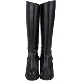 Christian Louboutin Black Calf Leather Egoutina Spiked Flat Knee-High Boots (35,5)
