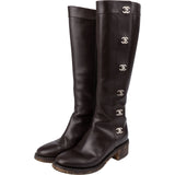 Chanel Dark Brown Leather CC Lock Emblem Riding Boots (37,5)