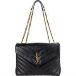 Saint Laurent Quilted Leather Medium Loulou Crossbody Bag - vintageandkickz