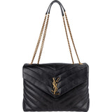 Saint Laurent Quilted Leather Medium Loulou Crossbody Bag - vintageandkickz