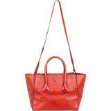 Prada Glaced Grained Leather Double Zip Tote Shopper Handbag