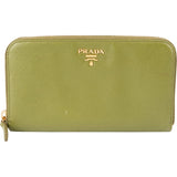 Prada Green Saffiano Leather Zip Around Wallet