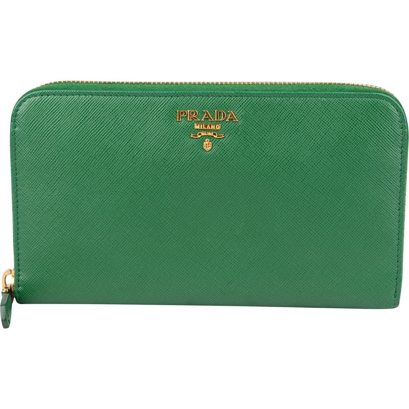 Prada Saffiano Leather Zip Around Wallet