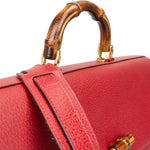 Gucci Red Grained Leather Bamboo Briefcase Crossbody Bag - vintageandkickz