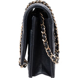 Chanel Dark Blue Quilted Caviar Leather Wallet On Chain Crossbody Bag