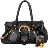 Prada Black Leather Cervo Lux Dragon Satchel Handbag