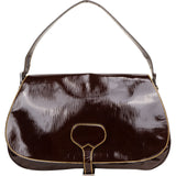 Prada Brown Vernice Saffiano Leder Saddle Flap Shoulder Bag