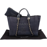 Chanel Bleu Cotton Deauville Tote Handbag