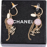 Chanel Gold CC Pink Bead Dangle Earrings