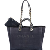 Chanel Bleu Cotton Deauville Tote Handbag