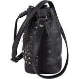 MCM Black Monogram Visetos Studded Crystal Small Bucket Crossbody Bag