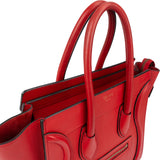 Celine Red Drummed Calfskin Leather Luggage Handbag