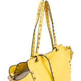 Valentino Garavani Yellow Leather Rockstud Tote Handbag