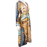 Gucci Multicolor Silk Carte de Tendre Print Sequin Details Longsleeve Dress (IT40)