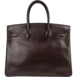 Hermès Brun Boxcalf Leather Palladium Birkin 35 Handbag
