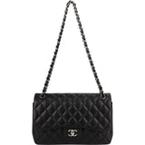 Chanel Quilted Lambskin Palladium Jumbo Double Flap Crossbody Bag