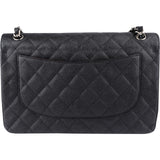 Chanel Quilted Caviar Leather Palladium Jumbo Double Flap Crossbody Bag