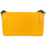 Chanel Yellow Quilted Lambskin Boy Single Flap Crossbody Bag