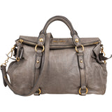 Miu Miu Grey Vitello Lux Leather Bow Satchel Handbag