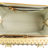 Prada Saffiano Vernic Leather Pyramid Frame Crystal Studded Promenade Handbag