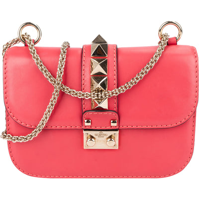 Valentino Garavani Pink Leather Rockstud Glam Lock Crossbody Bag