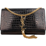 Saint Laurent Croc-Embossed Leather Kate Tassel Chain Crossbody Bag