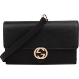 Gucci Black Leather Interlocking GG Wallet On Chain Crossbody Bag