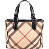 Burberry Nova-Check Monogram Patent Leather Small Tote Handbag