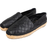 Chanel Black Leather Quilted Lambskin Espadrilles Shoes (40)