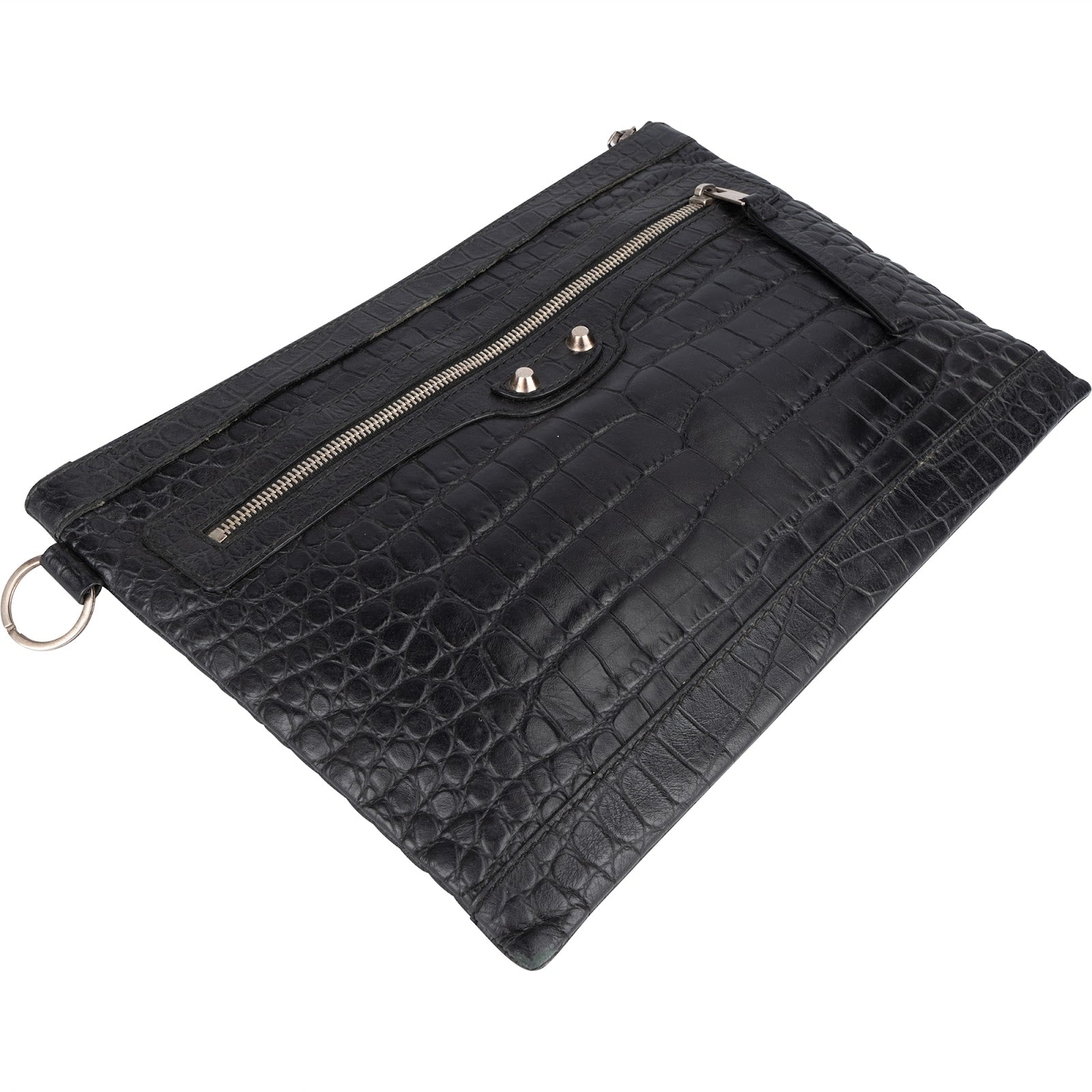 Balenciaga Crocodile Embossed Classic Clutch - vintageandkickz