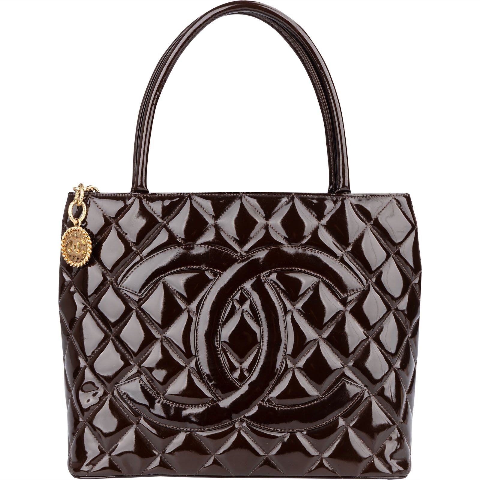 Chanel Quilted Patent Leather CC Medallion Handbag - vintageandkickz