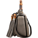 Gucci Grey Pebbled Leather Beijing 2010 Edition New Bamboo Top Handle Tassel Handbag