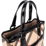 Burberry Nova-Check Monogram Patent Leather Small Tote Handbag