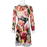 Dolce & Gabbana Multicolor Floral Print Lace Trim Dress (IT44)