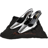 Yves Saint Laurent Silver Metallic Patent Leather Blade Slingback Pumps (37)