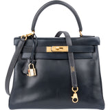 Hermès Blue Boxcalf Leather Kelly 28 Handbag