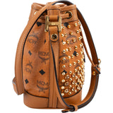 MCM Monogram Visetos Studded Small Drawstring Bucket Crossbody Bag
